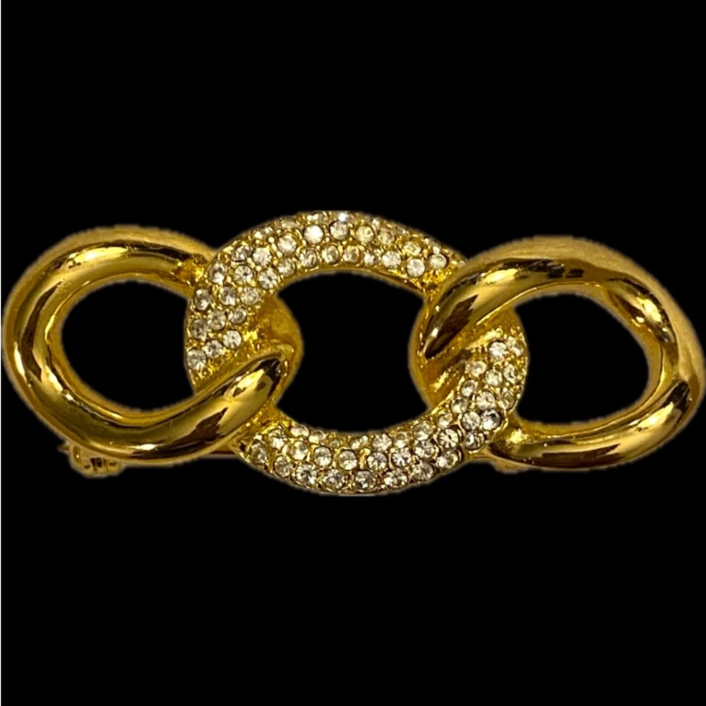 Vintage CHRISTIAN DIOR Gold Plated and Swarovski Crystal Chain Link Brooch